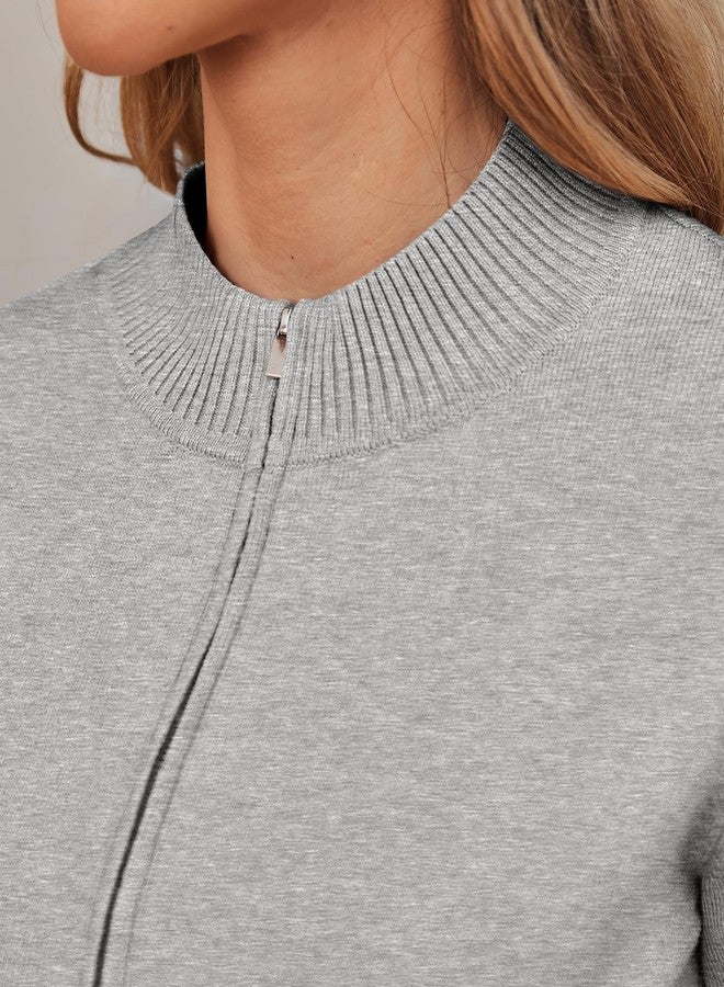 LILLUSORY Womens Zip Up Cardigan Sweaters Crew Neck Trendy Jackets Long Sleeve Outfits Fall Fashion 2025 Winter Clothing Grey XL - Image 5